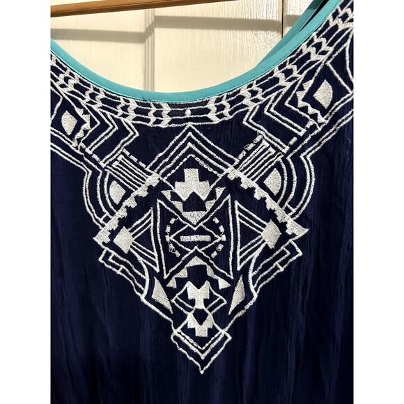 Boho Tantrums Size Large Midi Dress Aztec Design Unique Detail Missing Belt - Picture 3 of 5